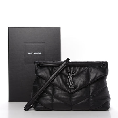 Saint Laurent Lambskin Quilted Medium Loulou Puffer Monogram Chain Satchel Black 11 of 11