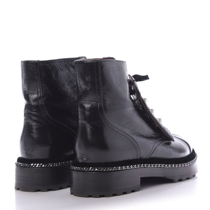 Chanel Crackled Calfskin Velvet Pearl Combat Short Boots 39 Black 4 of 10