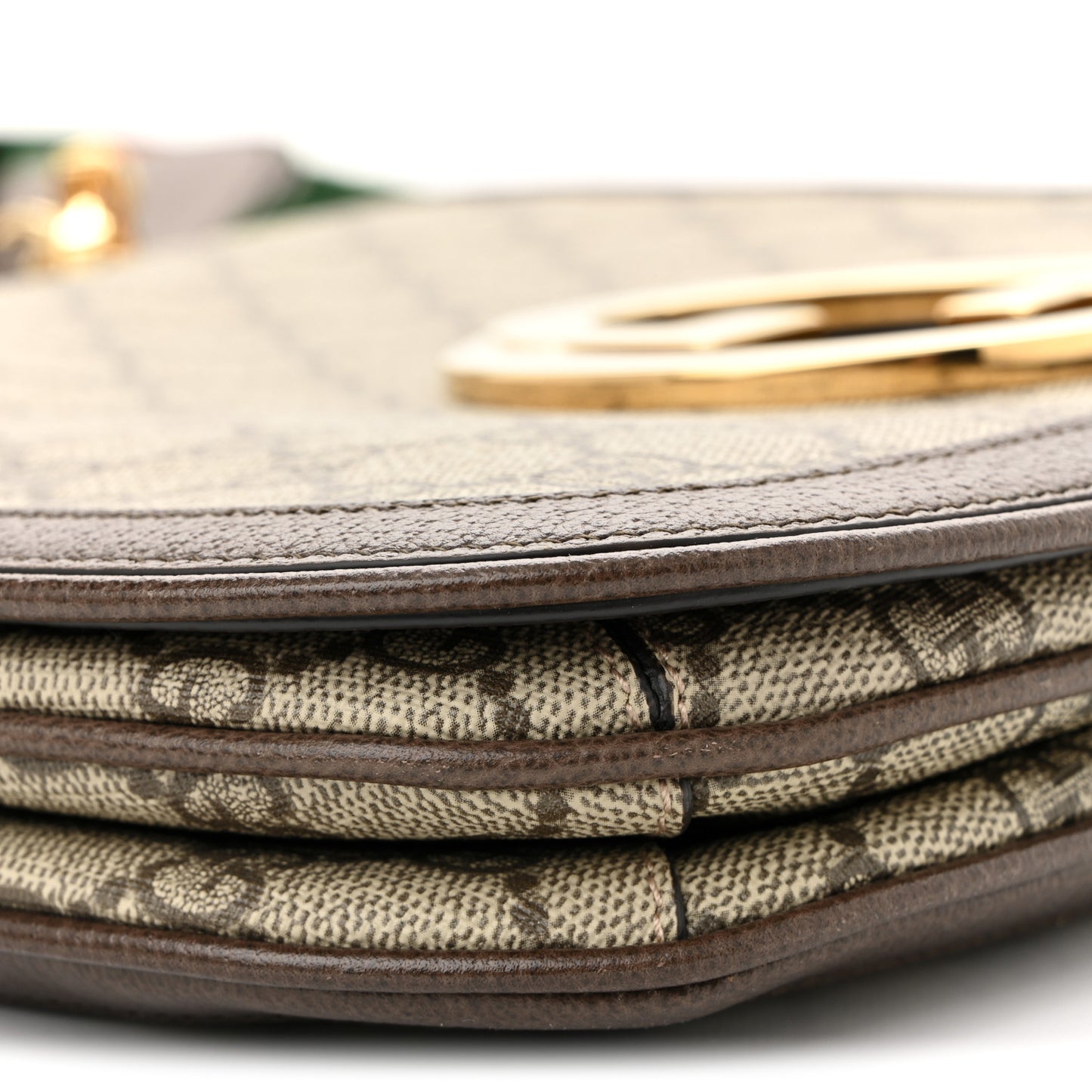 GG Supreme Monogram Textured Dollar Calfskin Web Medium Blondie Shoulder Flap Bag Beige Ebony New Acero
