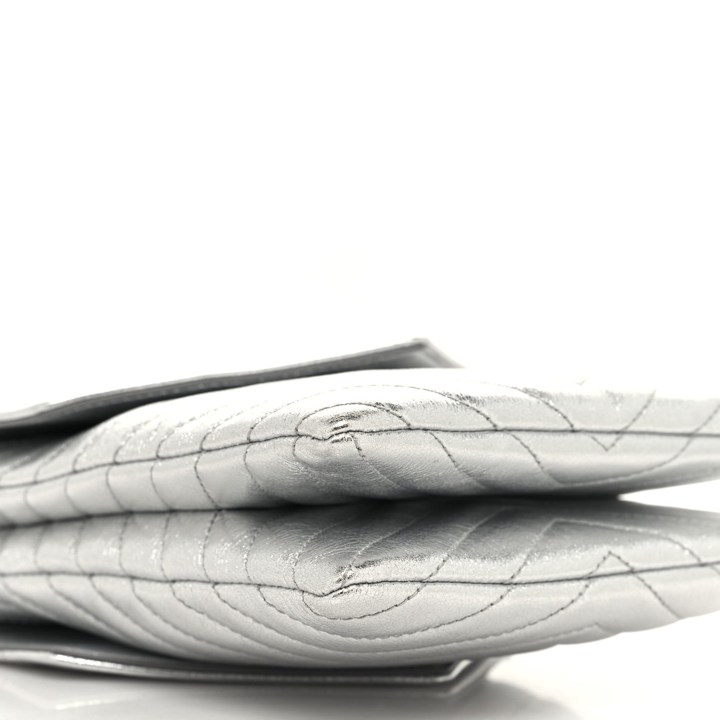 Metallic Lambskin Quilted Double Flap Bag Silver