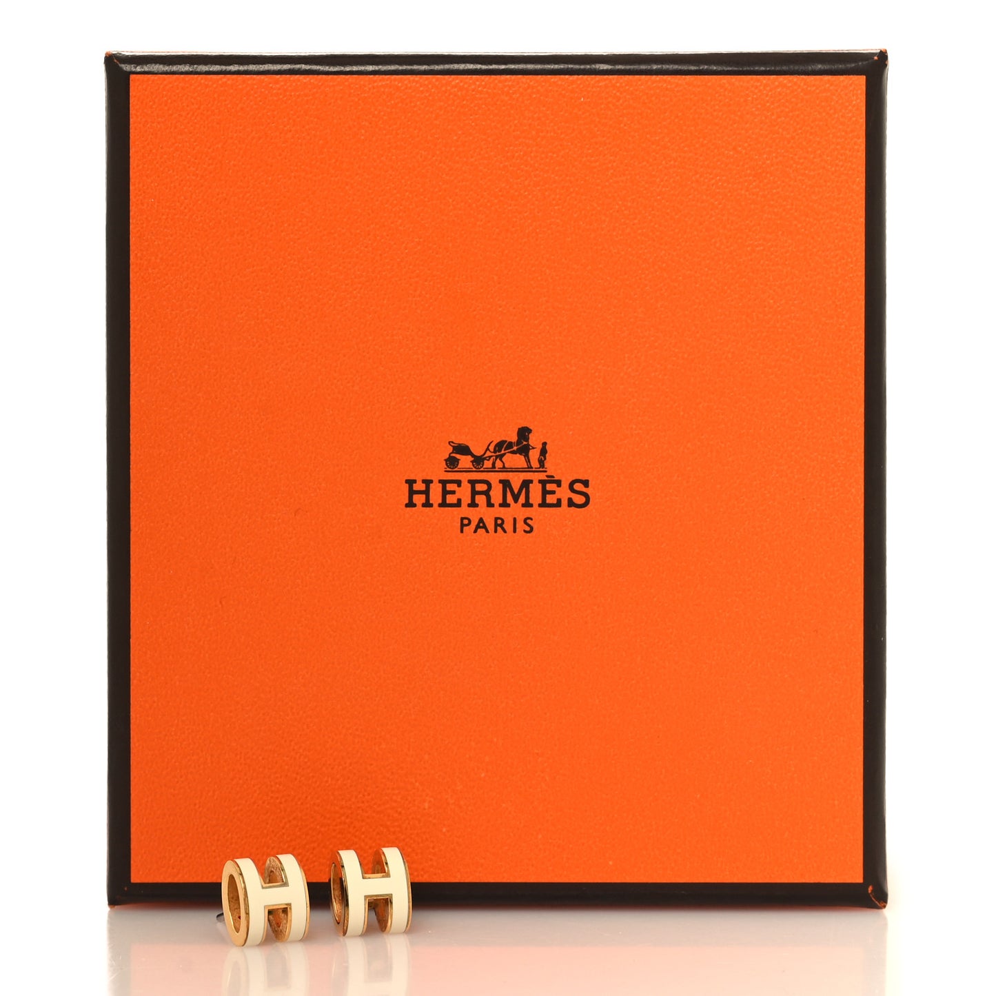 Gold Lacquered Mini Pop H Earrings White