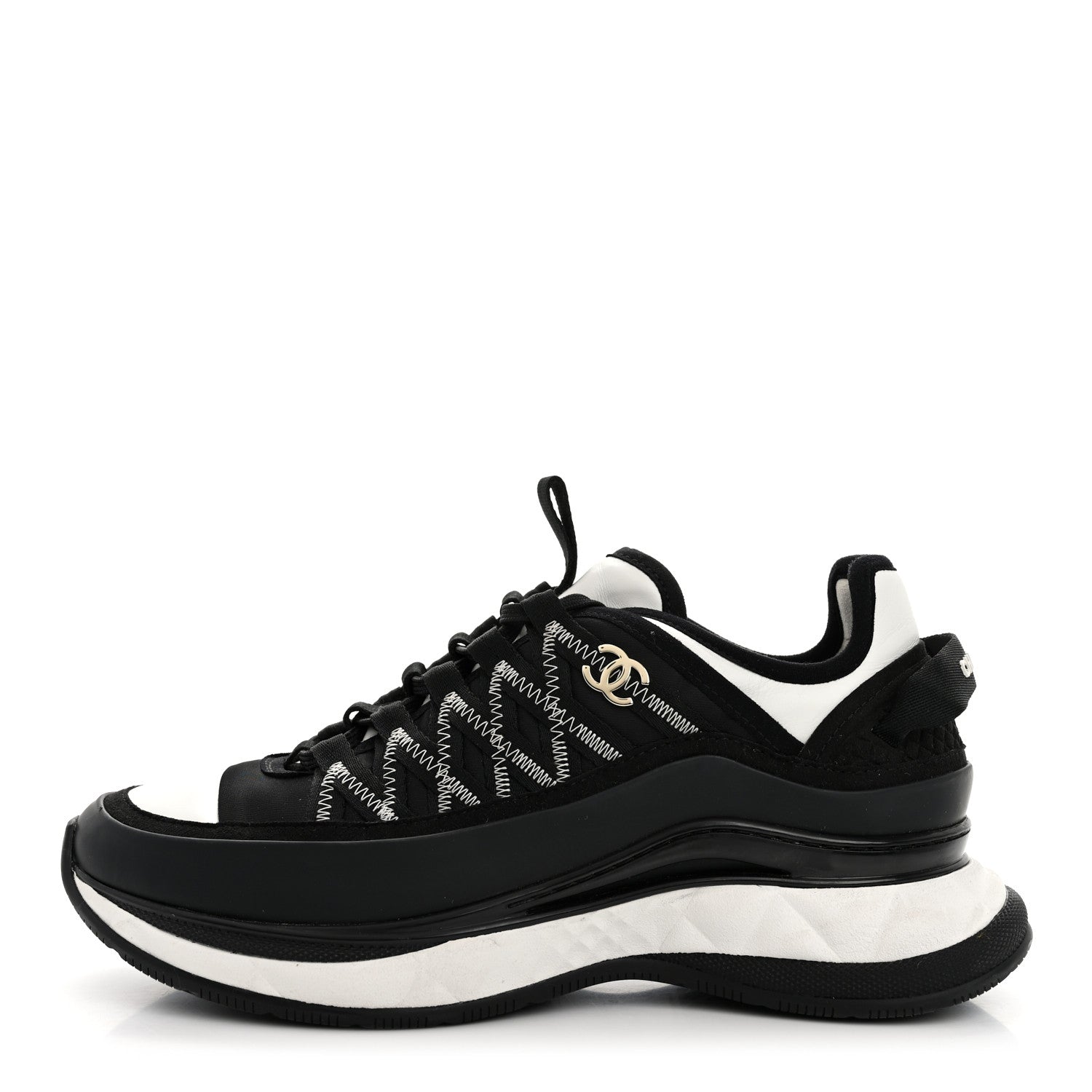 Chanel Mixed Fibers Suede Calfskin CC Sneakers 38 Black White 1 of 10