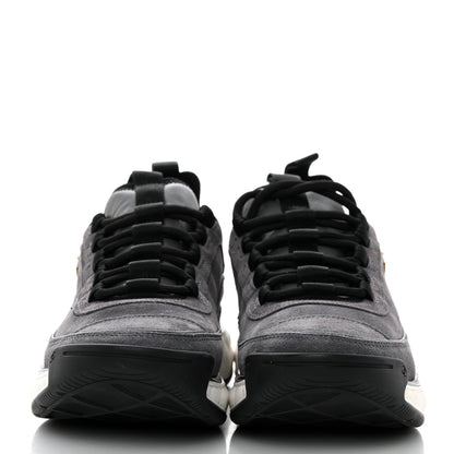 Chanel Suede Calfskin Nylon Grosgrain CC Sneakers 37.5 Grey 2 of 9