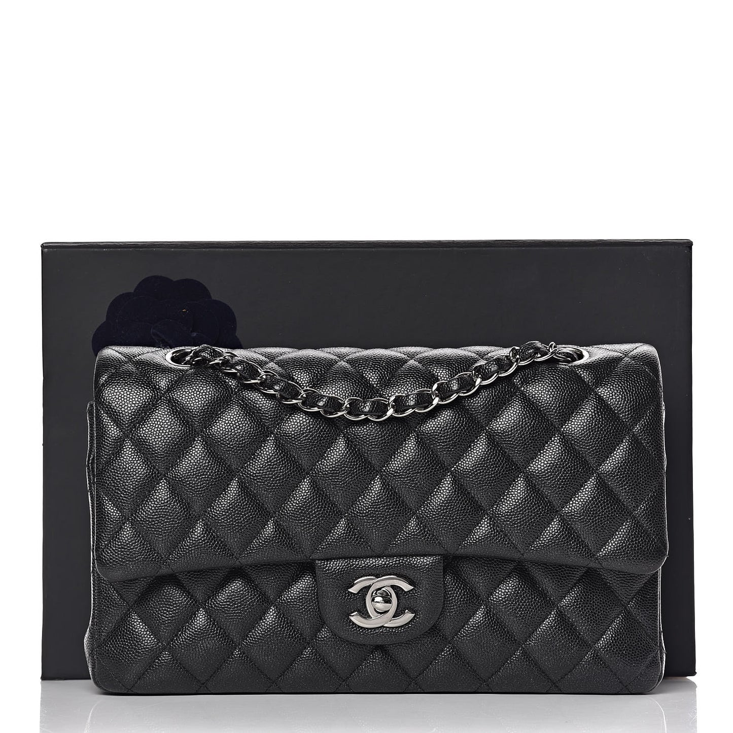 Iridescent Caviar Quilted Medium Double Flap Black
