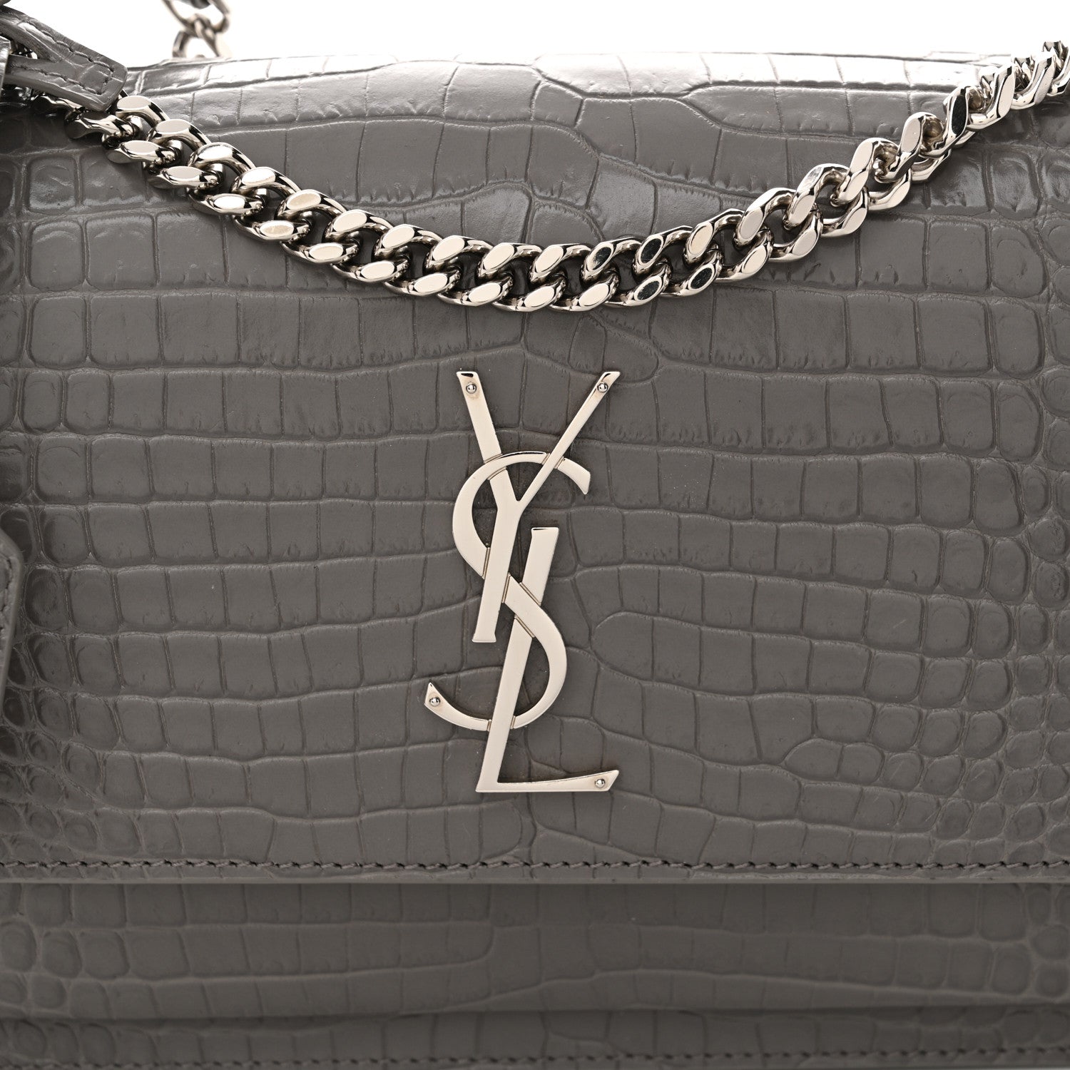 Saint Laurent Calfskin Crocodile Embossed Medium Monogram Sunset Fog 9 of 14