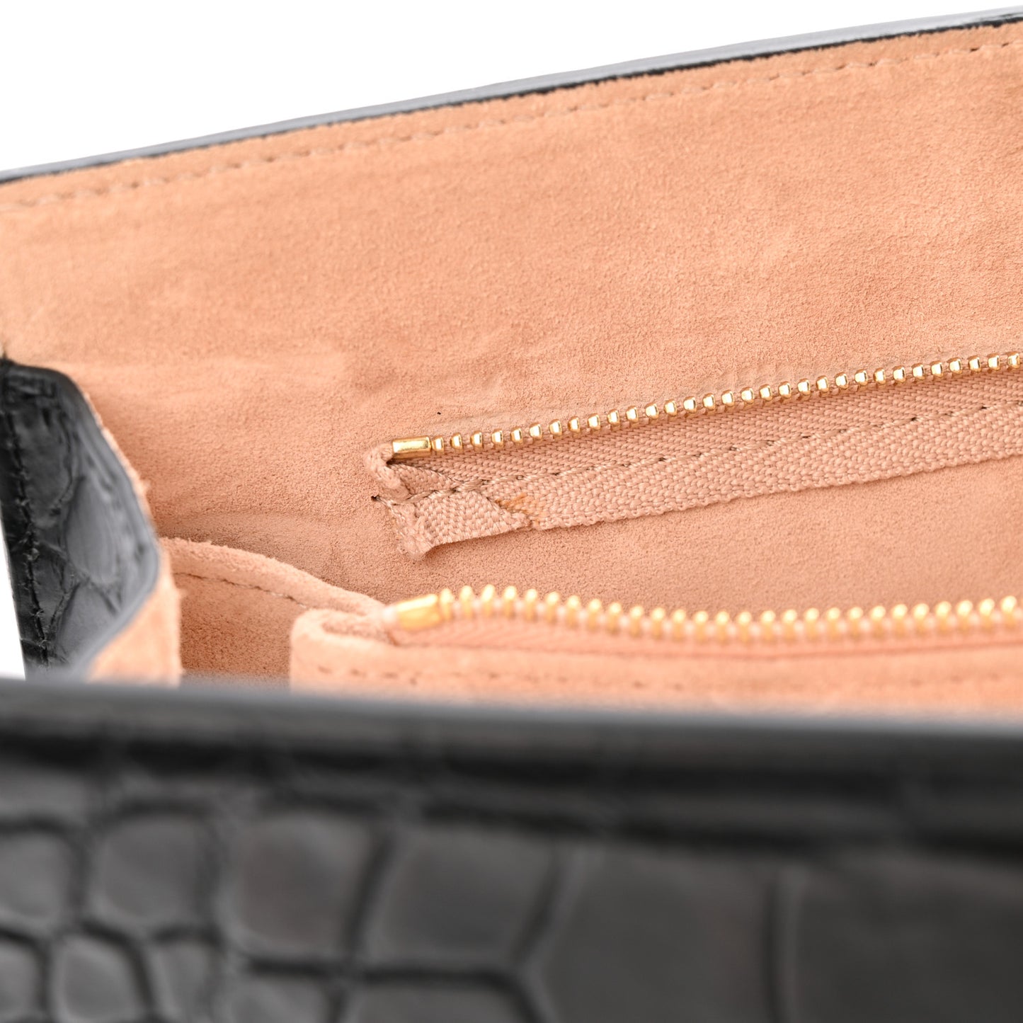 Calfskin Crocodile Embossed Knuckle Flat Clutch Black Gold