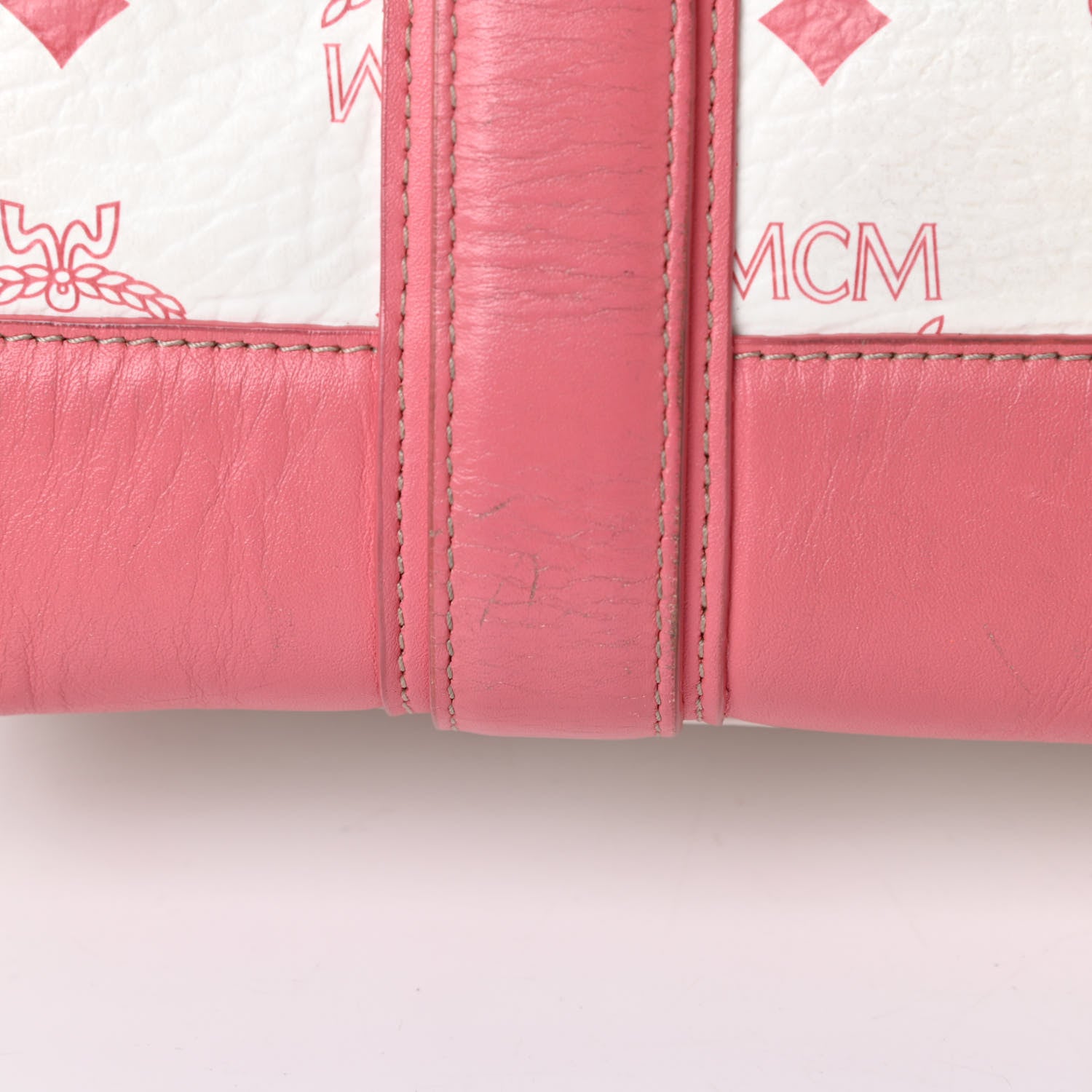 MCM Visetos Small Boston Bag Pink White 15 of 18