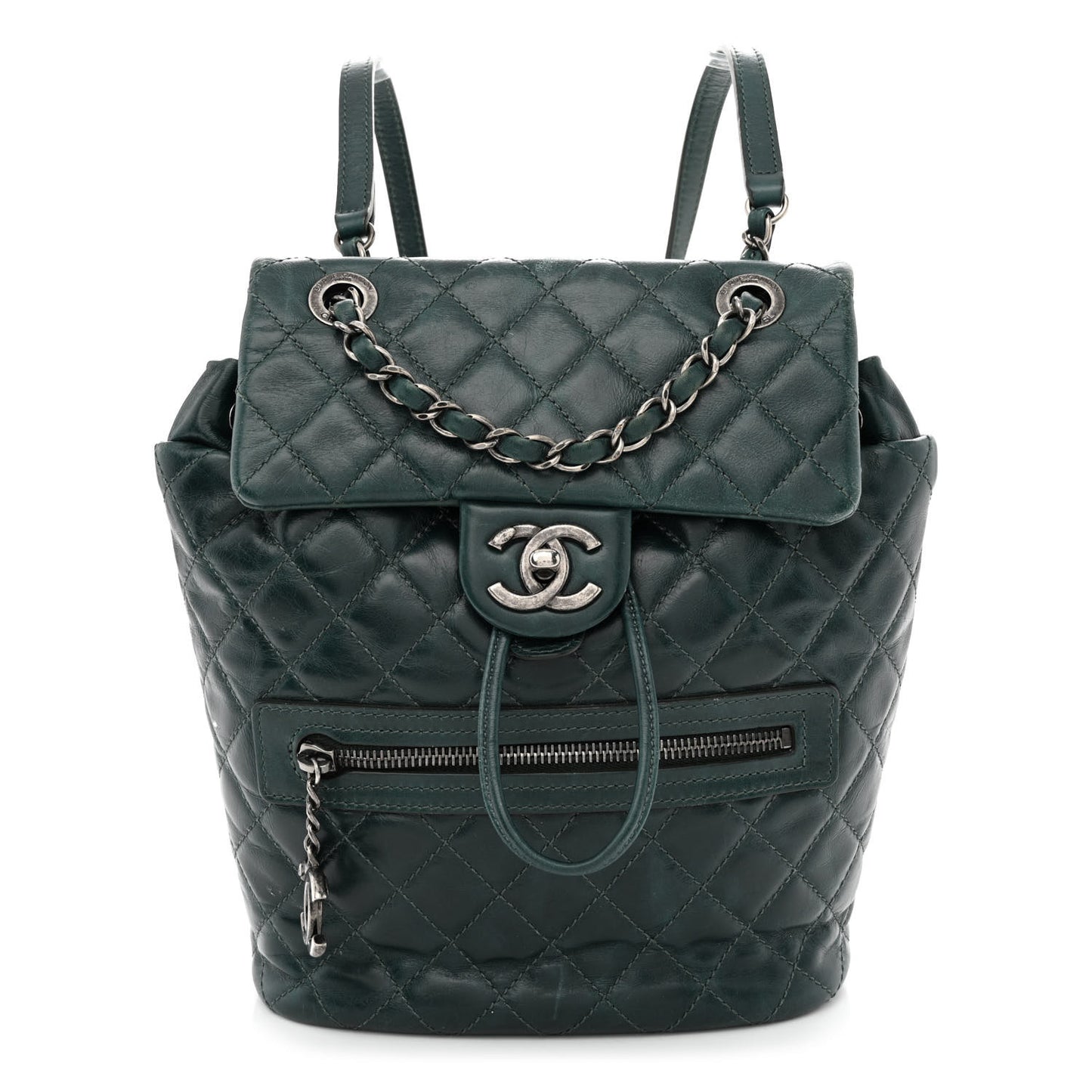 Glazed Calfskin Quilted Small Salzburg Mountain Backpack Dark Green
