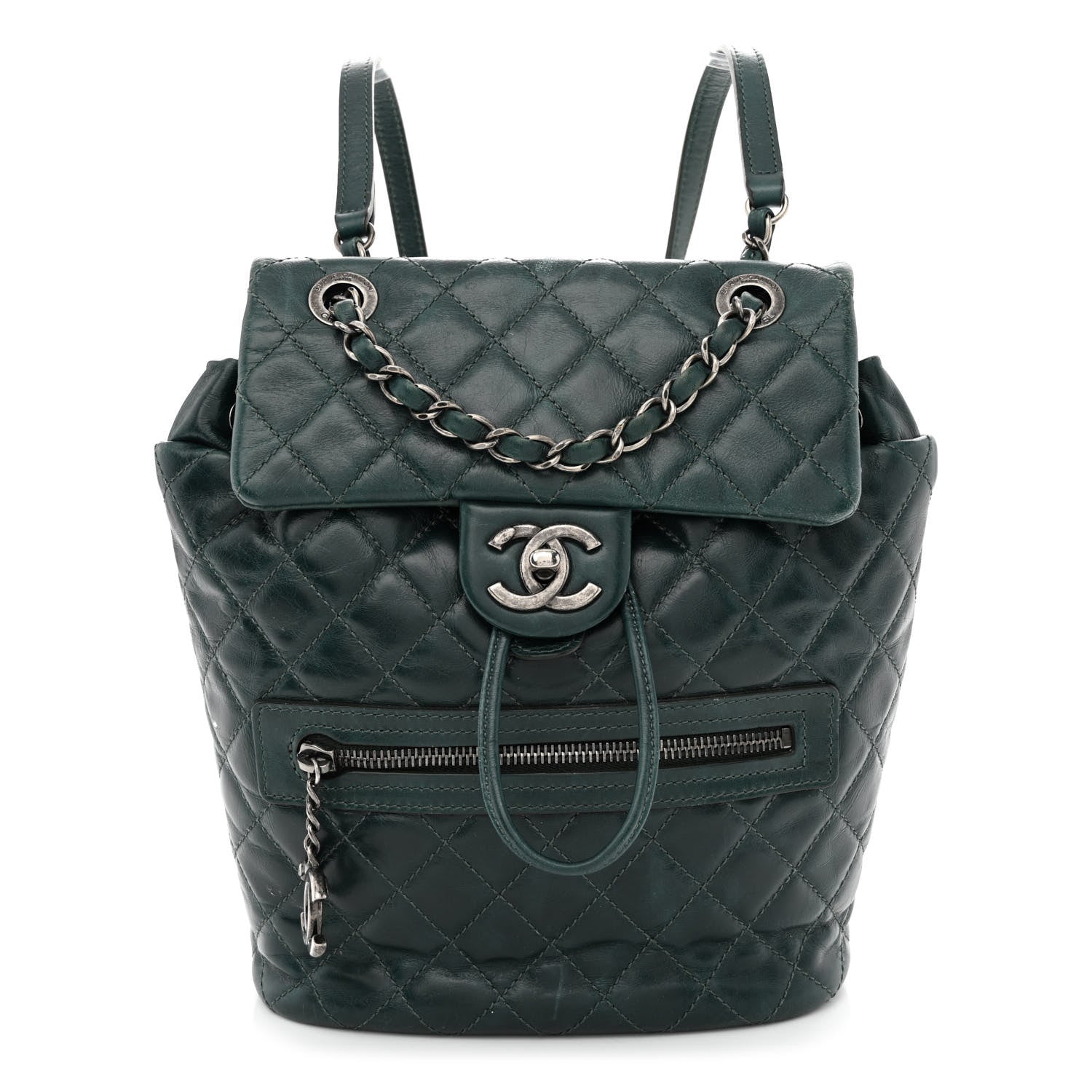 Chanel Glazed Calfskin Quilted Small Salzburg Mountain Backpack Dark Green 1 of 14