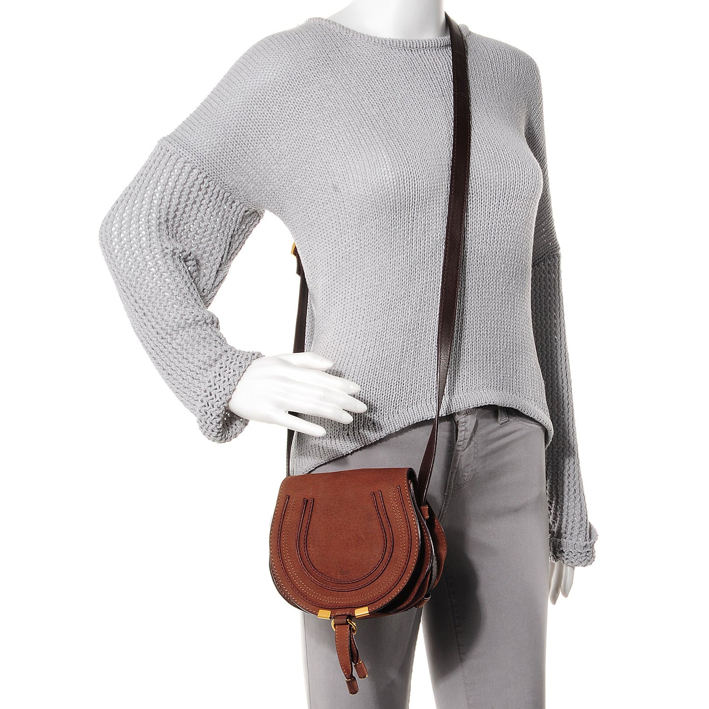 Nubuck Calfskin Mini Marcie Round Crossbody Bag Oak
