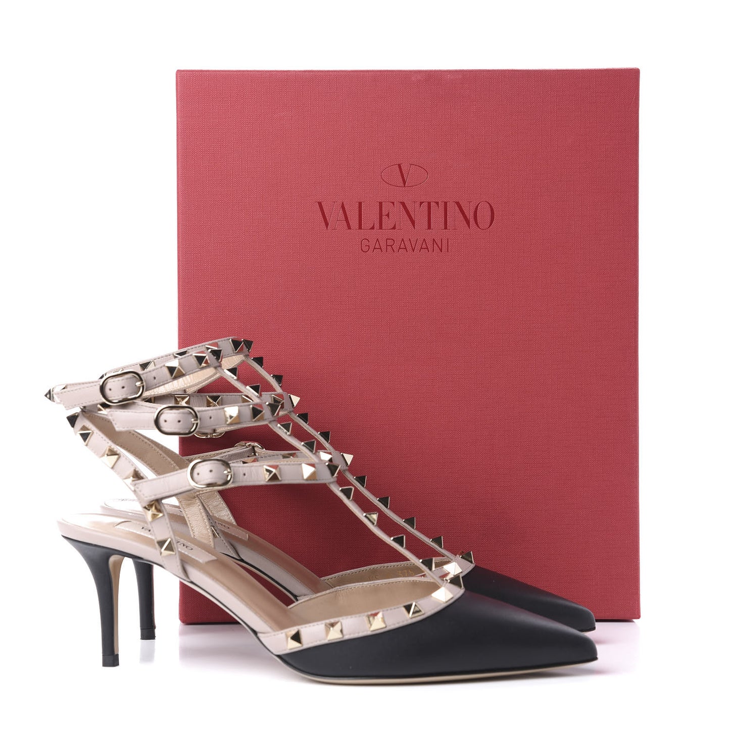 Calfskin Nappa Rockstud Ankle Strap 65mm Pumps 40 Black Poudre