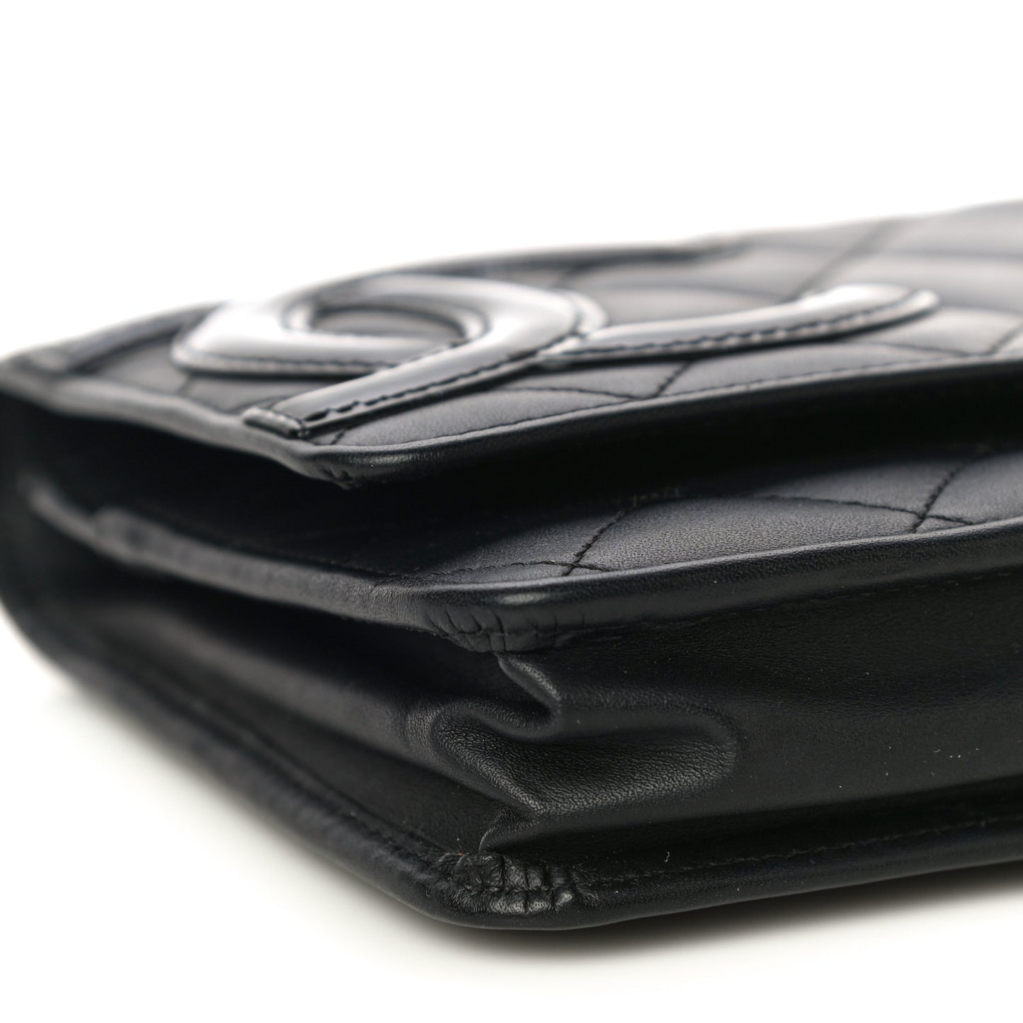Calfskin Quilted Cambon Wallet On Chain WOC Black