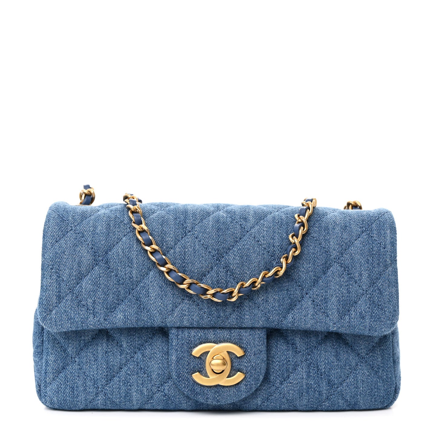 Denim Quilted Mini Pearl Crush Rectangular Flap Blue