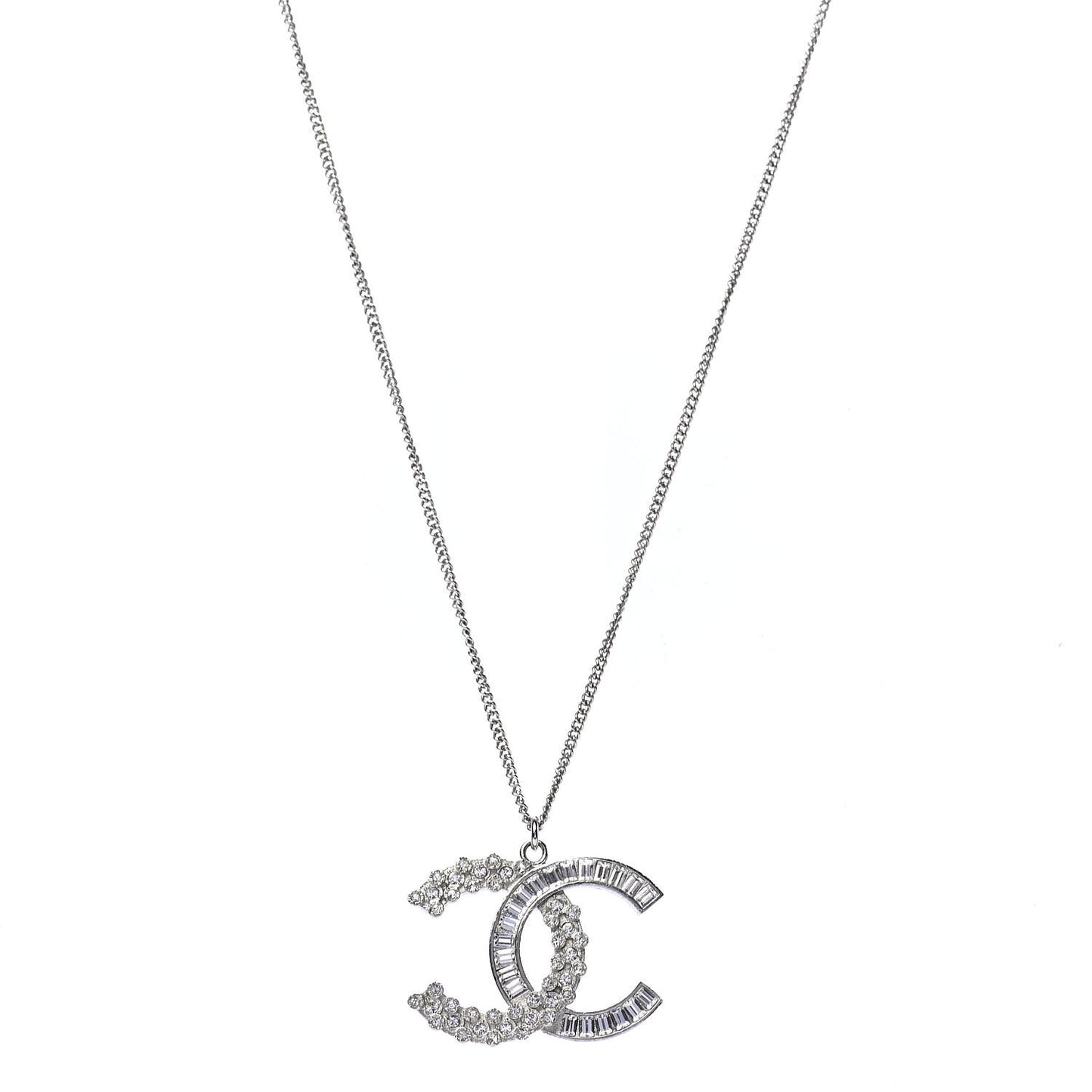 Baguette Crystal CC Necklace Silver