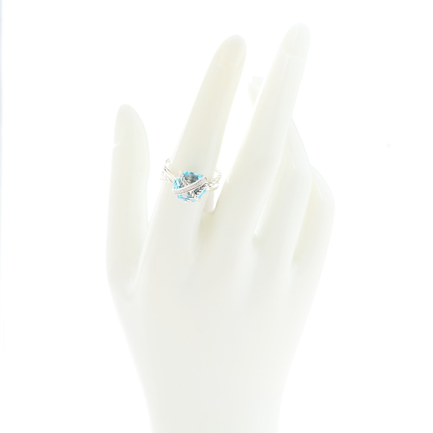 David Yurman Sterling Silver Diamond Blue Topaz 10mm Cable Wrap Ring 54 7 2 of 5