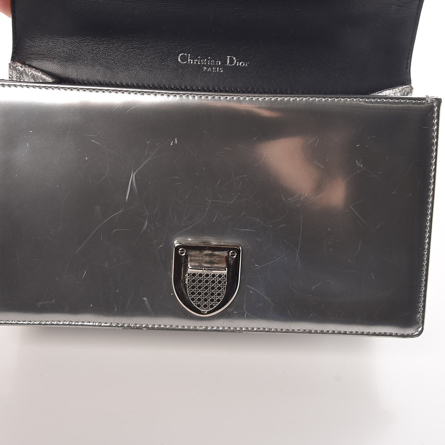 Metallic Patent Micro-Cannage Small Diorama Flap Bag Silver