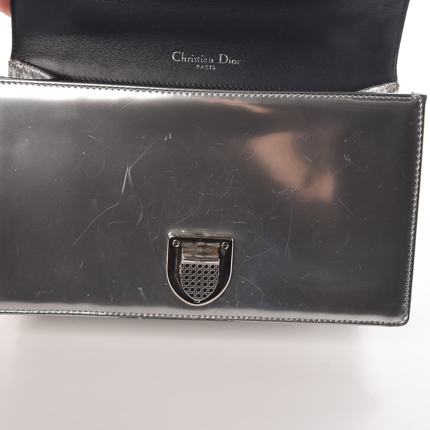 Christian Dior Metallic Patent Micro-Cannage Small Diorama Flap Bag Silver 19 of 25