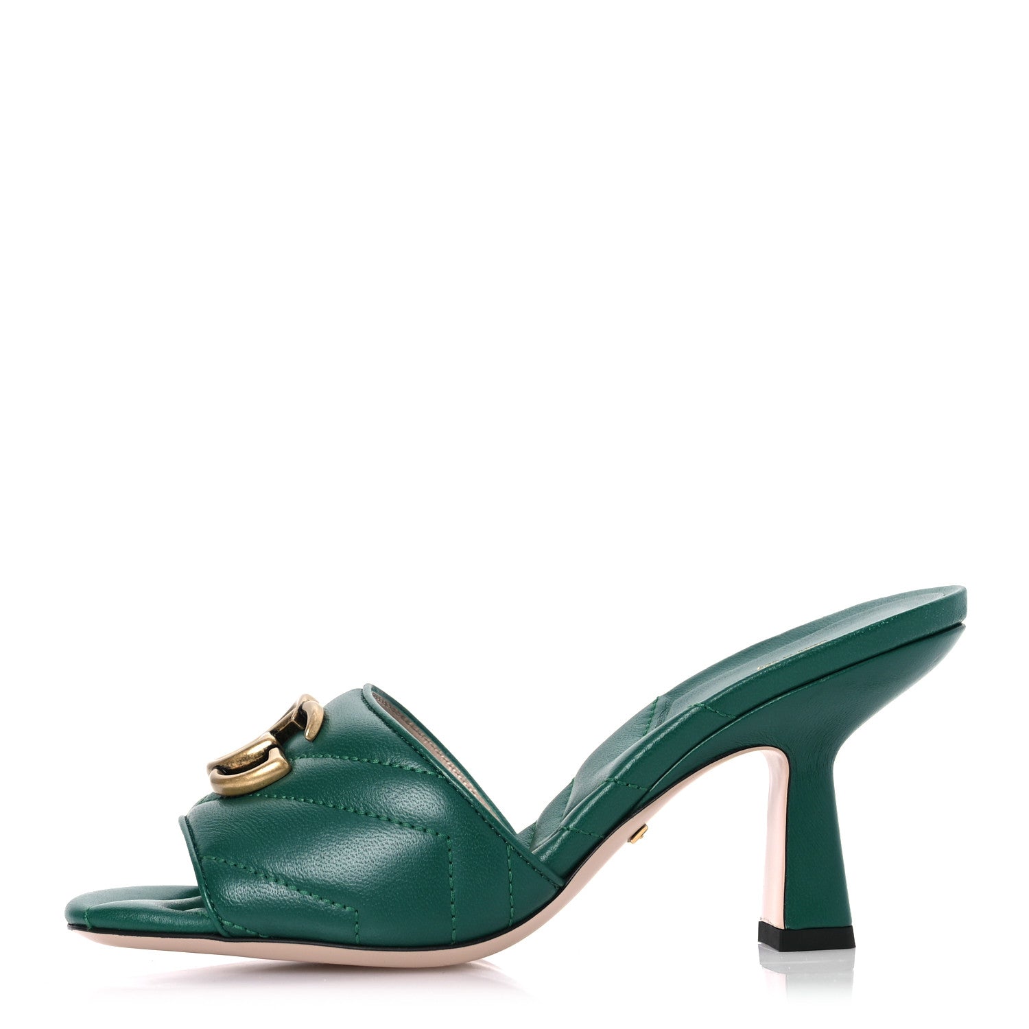 Gucci Nappa Matelasse GG Marmont 75mm Slide Sandals 35 Emerald 1 of 12