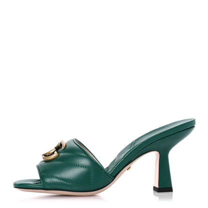 Gucci Nappa Matelasse GG Marmont 75mm Slide Sandals 35 Emerald 1 of 12