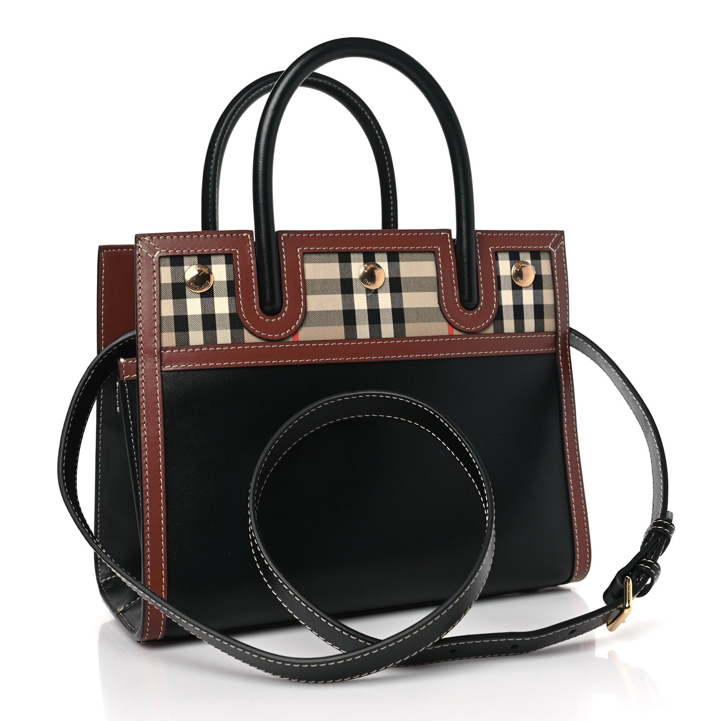 Calfskin Vintage Check Mini Two Handle Title Bag Black