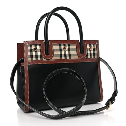 Burberry Calfskin Vintage Check Mini Two Handle Title Bag Black 3 of 10