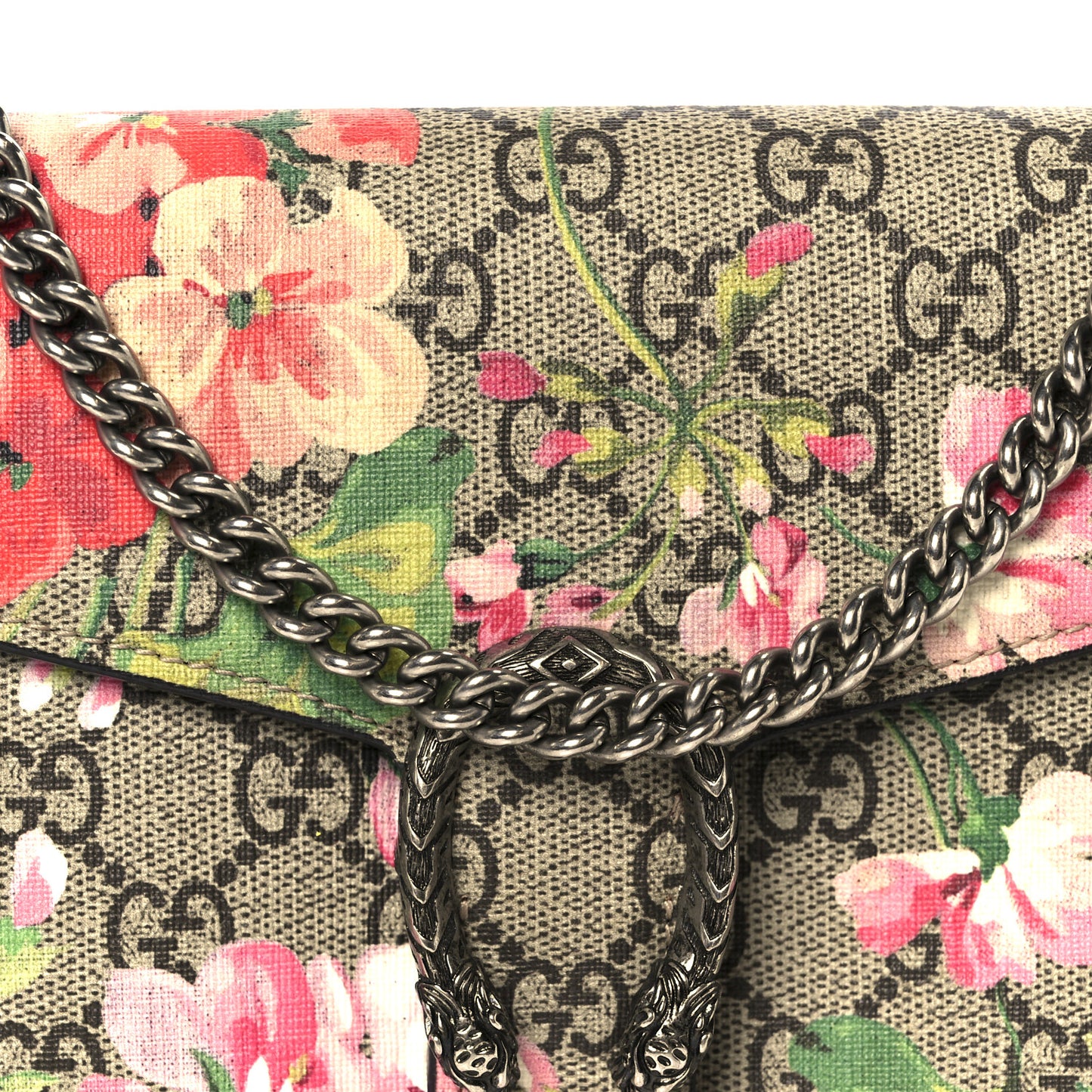 GG Supreme Monogram Blooms Mini Dionysus Chain Wallet Beige Multicolor Dry Rose