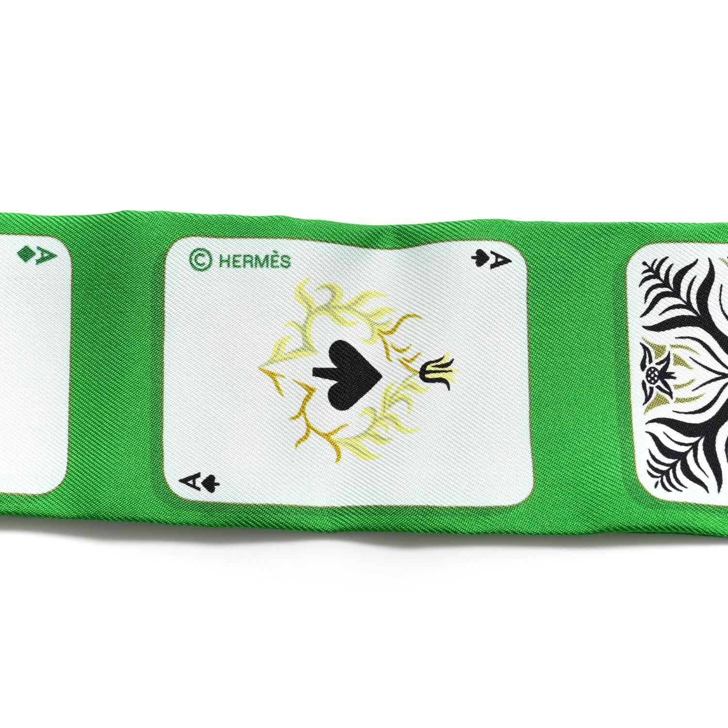 Hermes Silk Jeu de Cartes Twilly Vert Emeraude Black Jaune Soufre 7 of 8