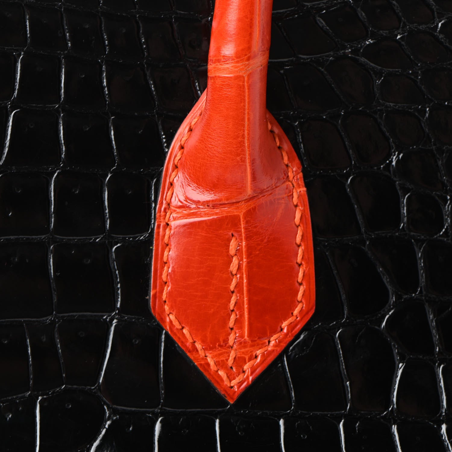 Hermes Shiny Porosus Crocodile Birkin 35 Black Orange 8 of 34