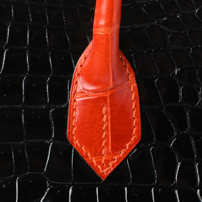 Hermes Shiny Porosus Crocodile Birkin 35 Black Orange 8 of 34
