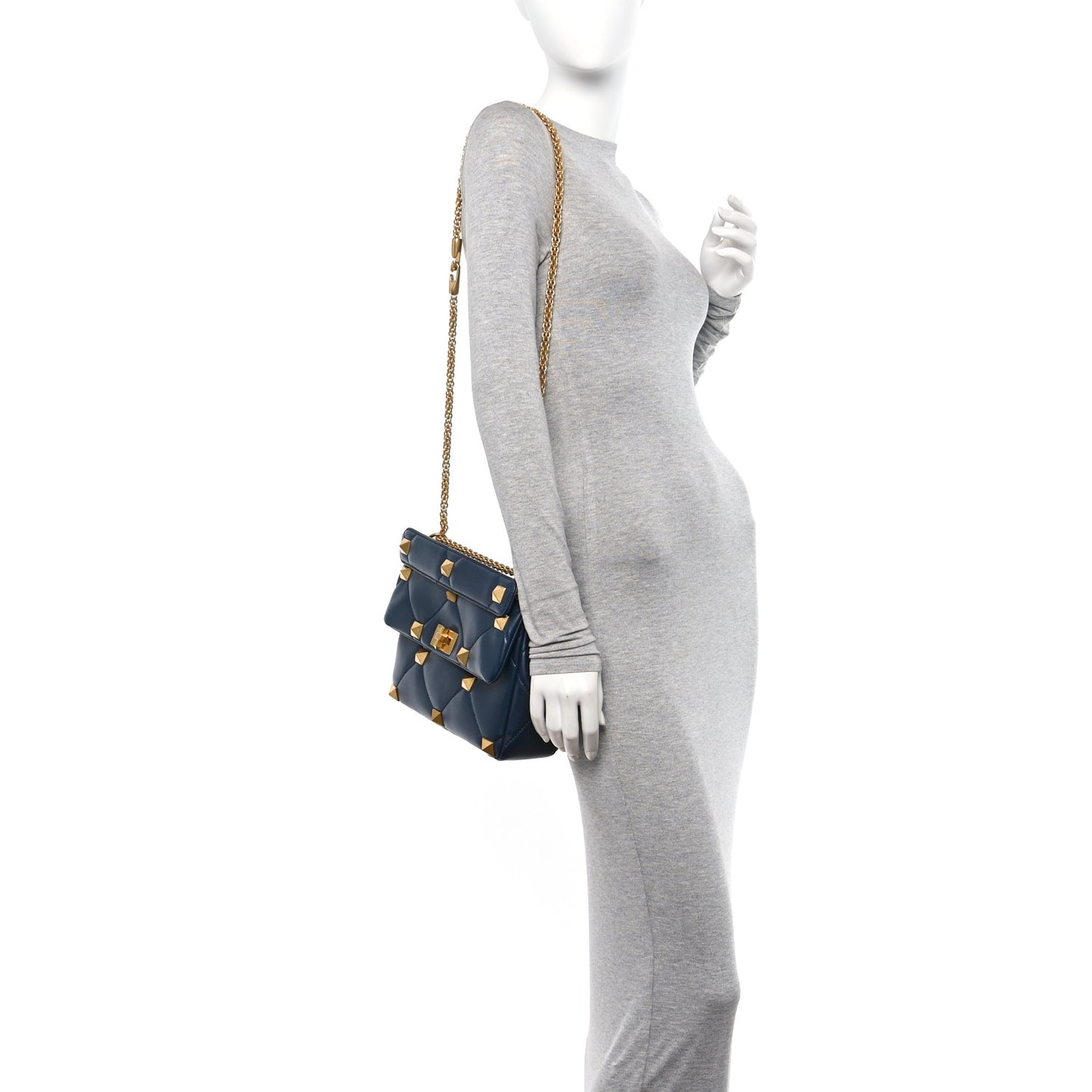 Nappa Large Roman Stud Shoulder Bag Marine