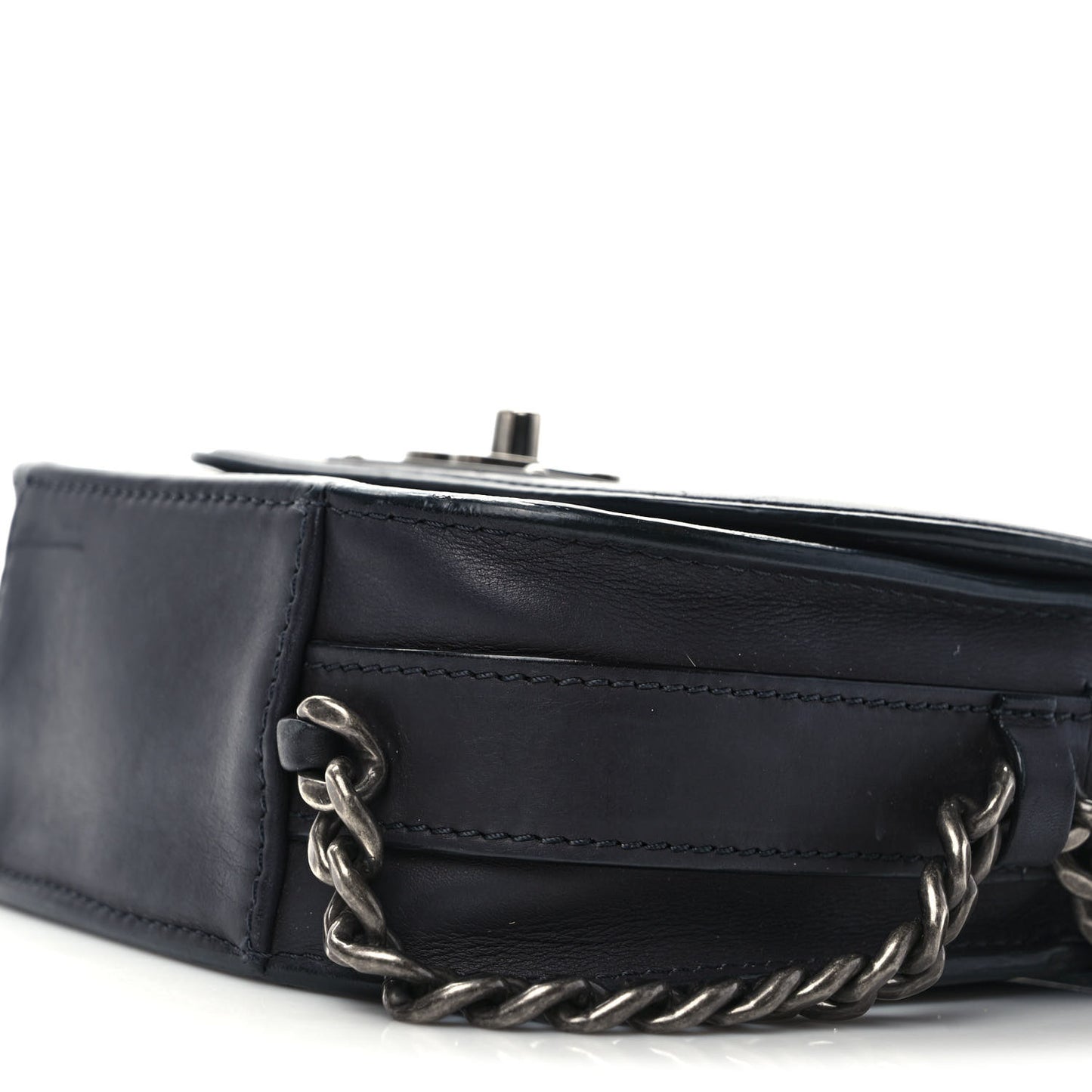 Calfskin Quilted Small Double Chained Messenger Flap Charcoal