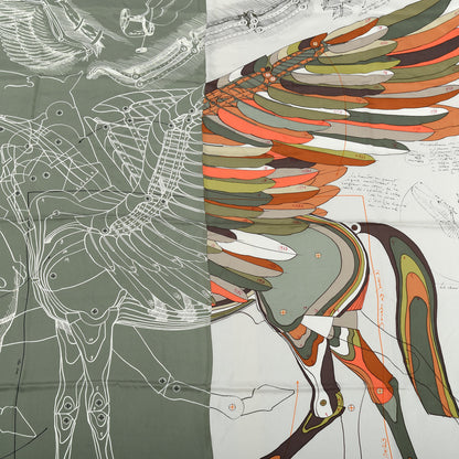 Hermes Silk Le Pegase d'Hermes Cut Wash 140 Scarf Kaki Gris Perle Or 2 of 6