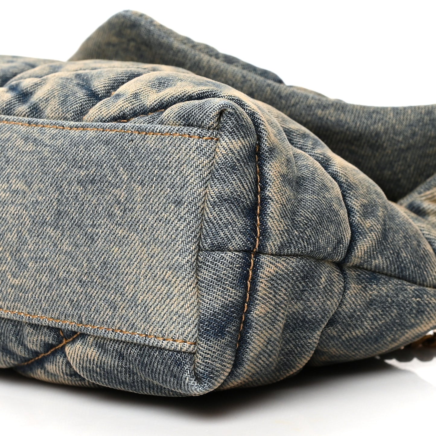 Denim Quilted Toy Loulou Puffer Monogram Chain Satchel Blue Black
