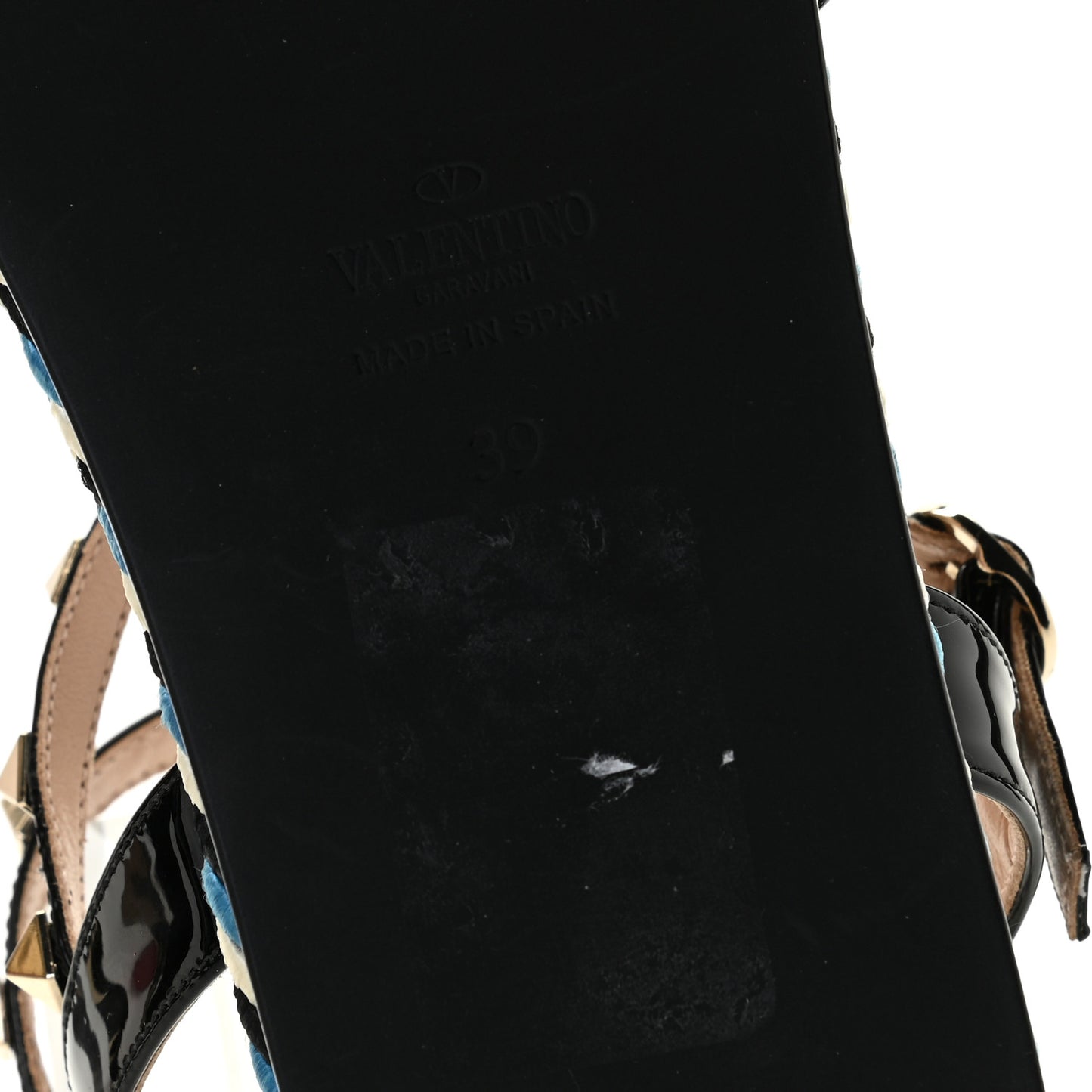 Patent Rockstud Torchon Espadrille Caged 30mm Flat Sandals 39 Black