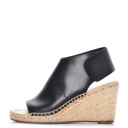 Celine Calfskin Espadrille Wedge Sandals 37 Black 1 of 13