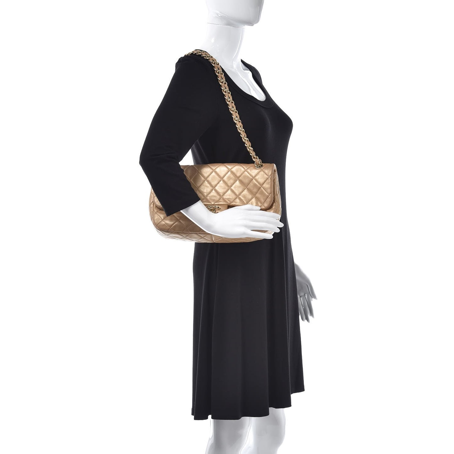 Metallic Lambskin Quilted Medium Precious Jewel Single Flap Gold
