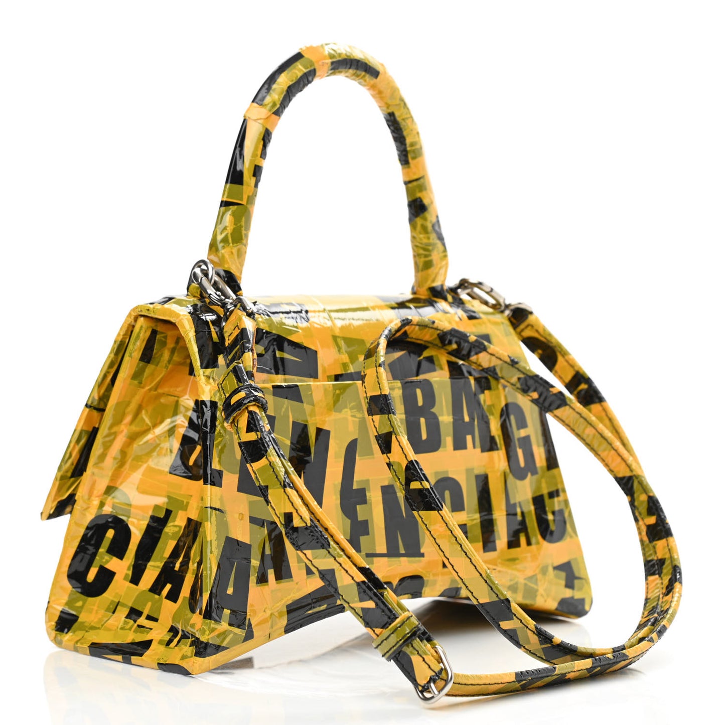 Box Calfskin Tape Small Hourglass Top Handle Bag Yellow Black