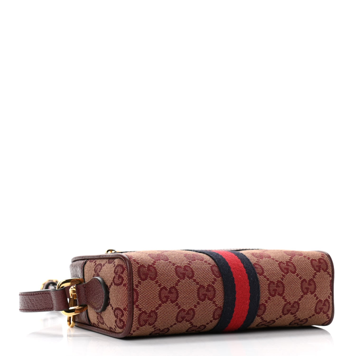 Gucci Monogram Textured Dollar Calfskin Web Mini Ophidia Shoulder Bag Sahara Rubino Chardonnay 4 of 11