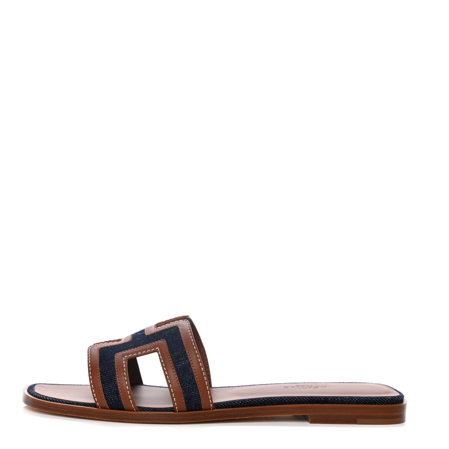 Hermes Calfskin Denim Oran Sandals 38.5 Bleu Brut Gold 1 of 9