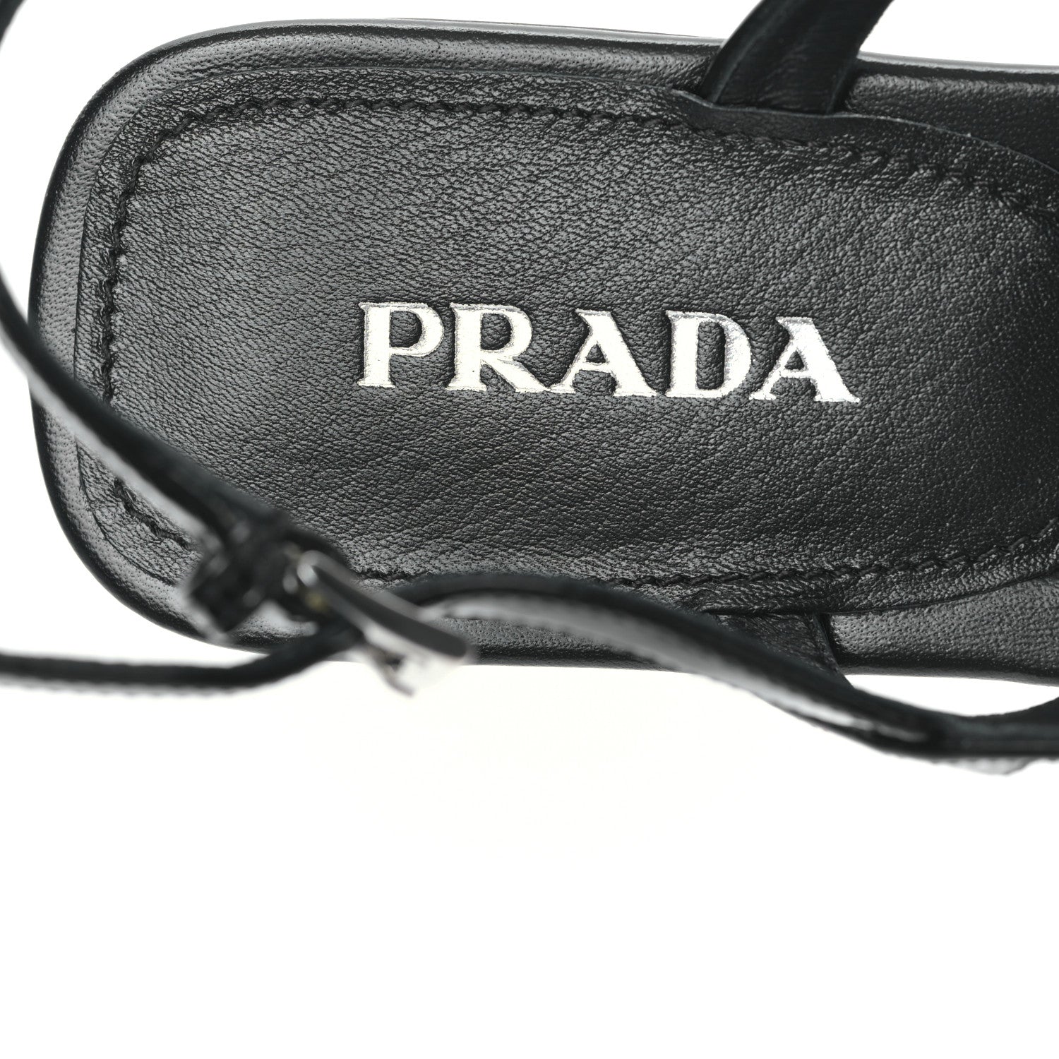 Prada Vernice Metal Triangle Logo Slingback Flat Thong Sandals 38.5 Black 7 of 7