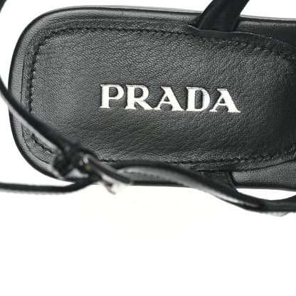 Prada Vernice Metal Triangle Logo Slingback Flat Thong Sandals 38.5 Black 7 of 7
