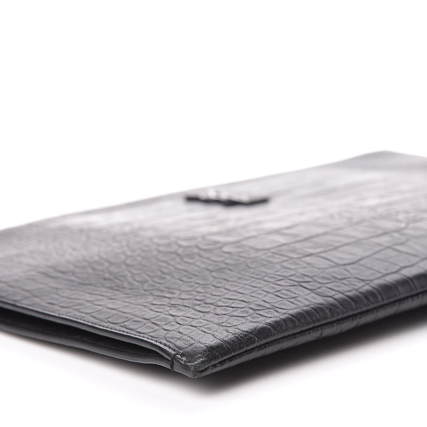 Calfskin Crocodile Embossed Monogram Document Holder Black