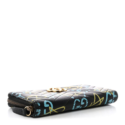 Gucci Calfskin Matelasse GucciGhost GG Marmont Zip Around Wallet Black New Acquamarine 8 of 13