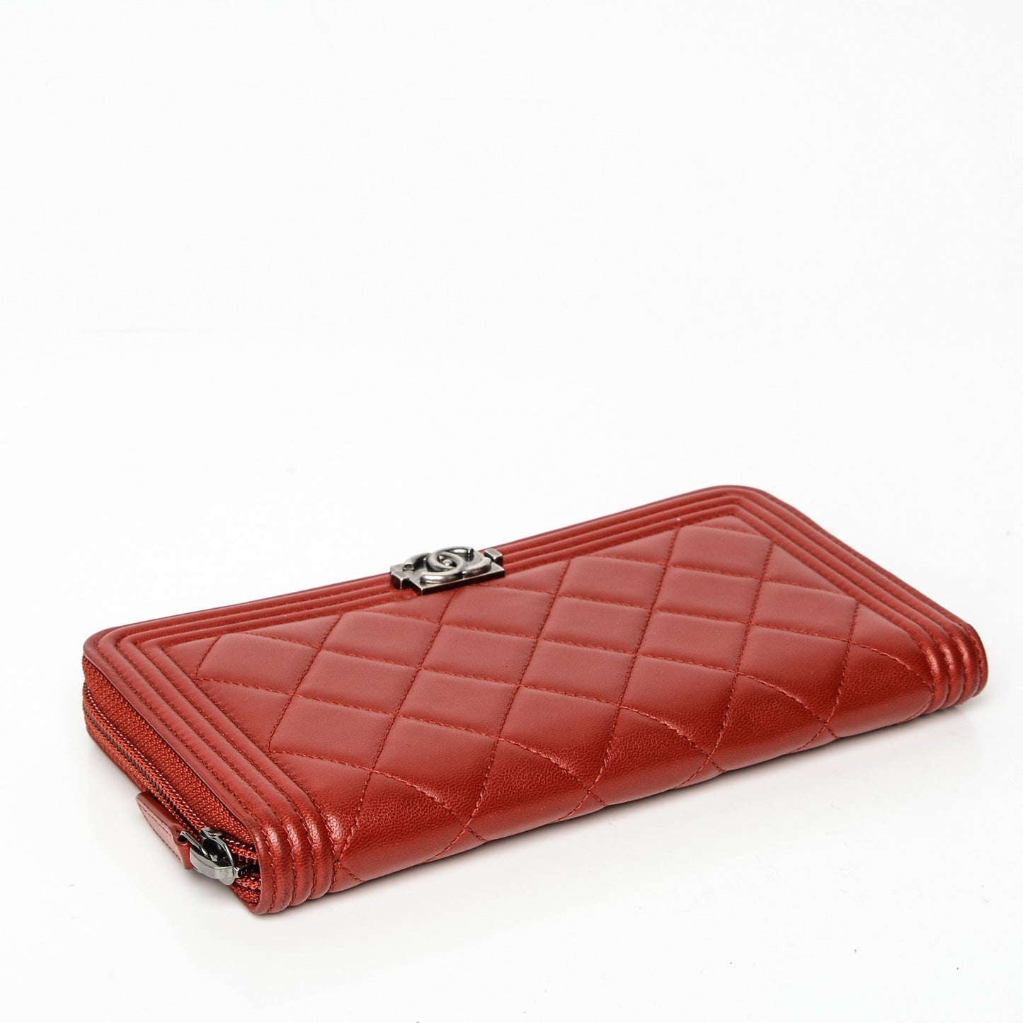 Lambskin Quilted Boy Zip Around Wallet Red