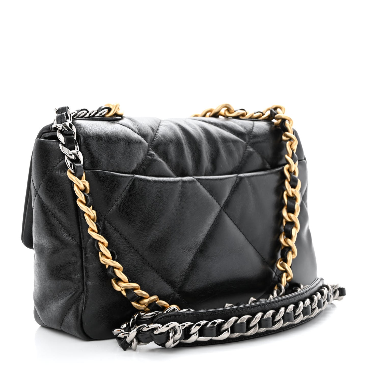 Shiny Goatskin Quilted Medium Chanel 19 Flap Black