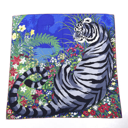 Hermes Cashmere Silk Tyger Tyger Shawl 140 Bleu Dur Vert Gris 1 of 6
