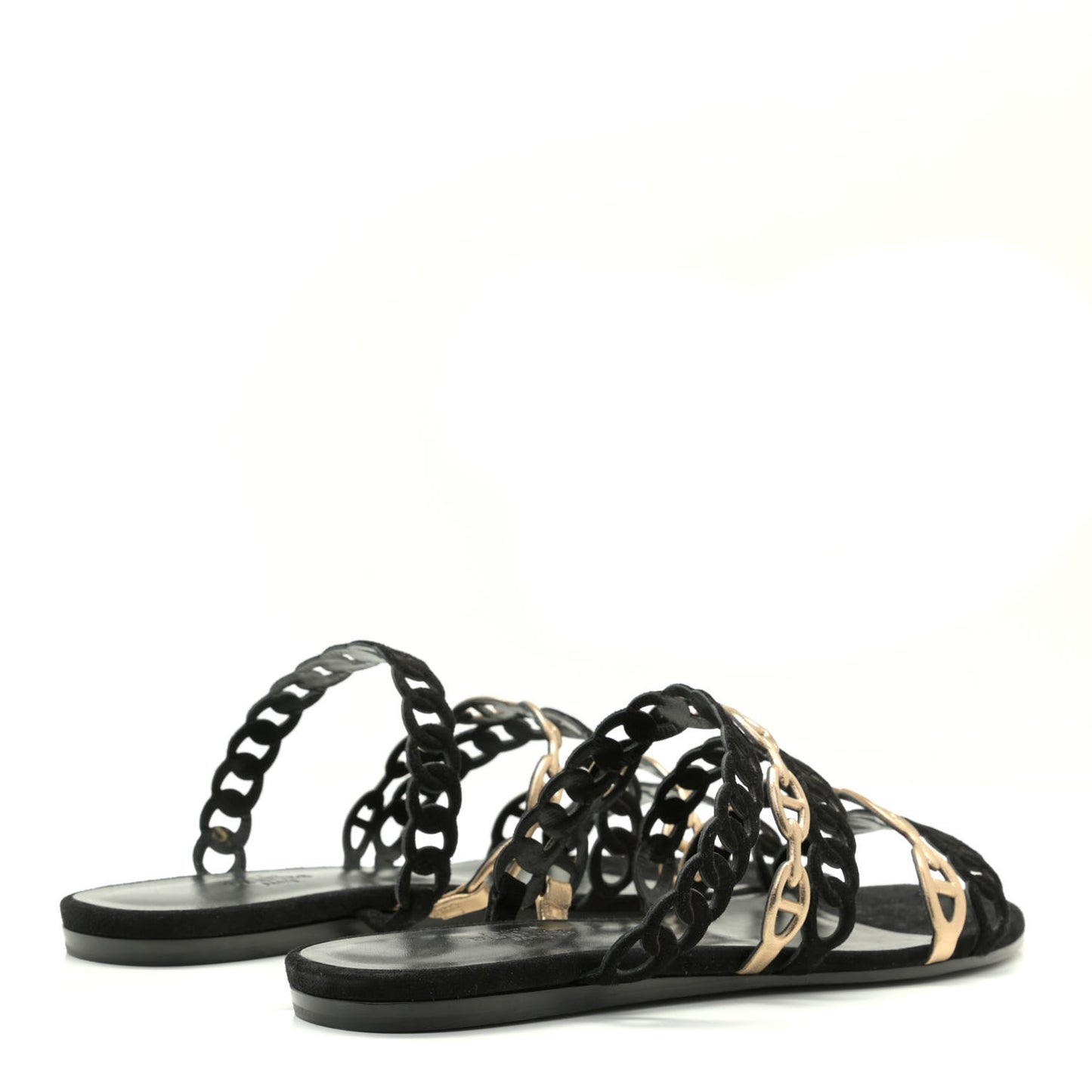 Metallic Nappa Suede Chaine d'Ancre Nude Sandals 37.5 Black Champagne