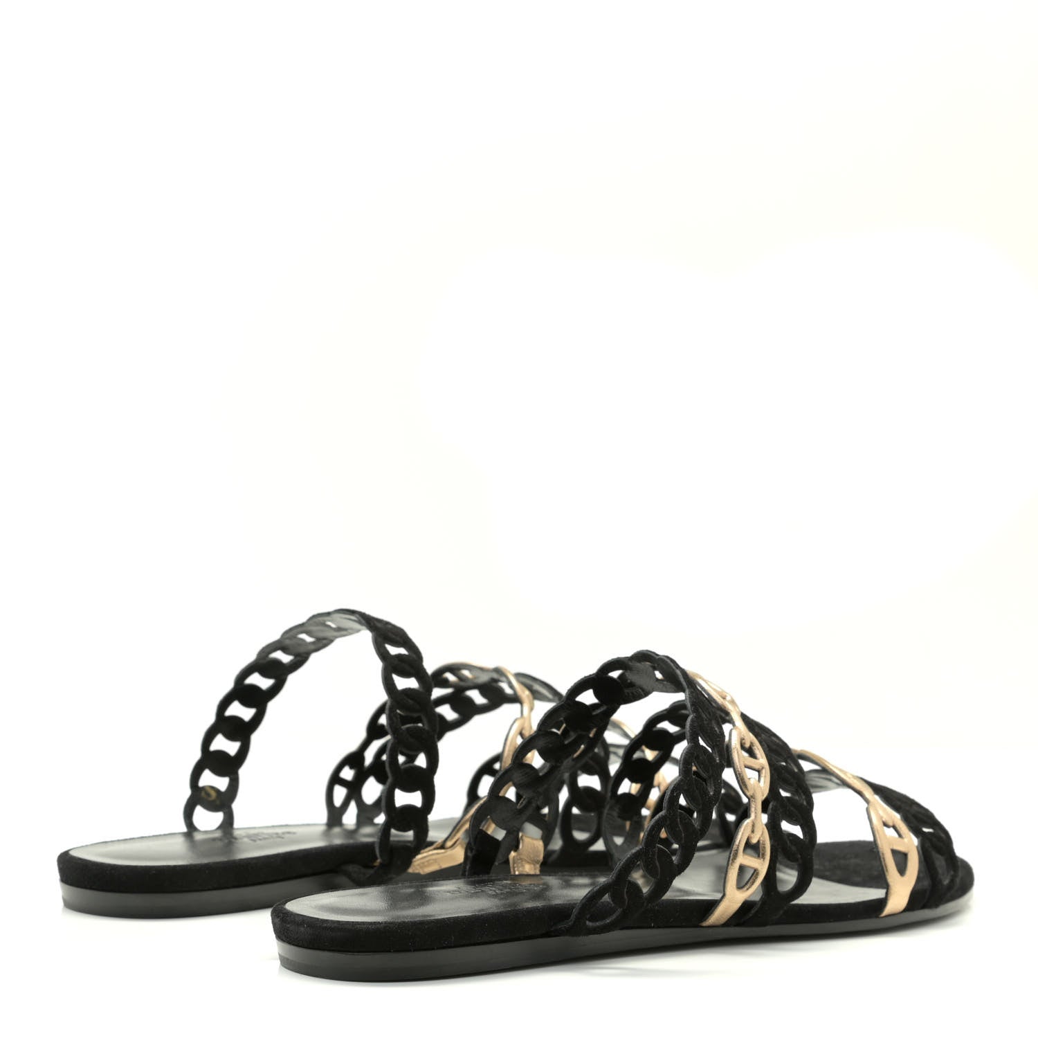Hermes Metallic Nappa Suede Chaine d'Ancre Nude Sandals 37.5 Black Champagne 4 of 13