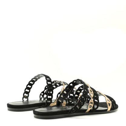 Hermes Metallic Nappa Suede Chaine d'Ancre Nude Sandals 37.5 Black Champagne 4 of 13