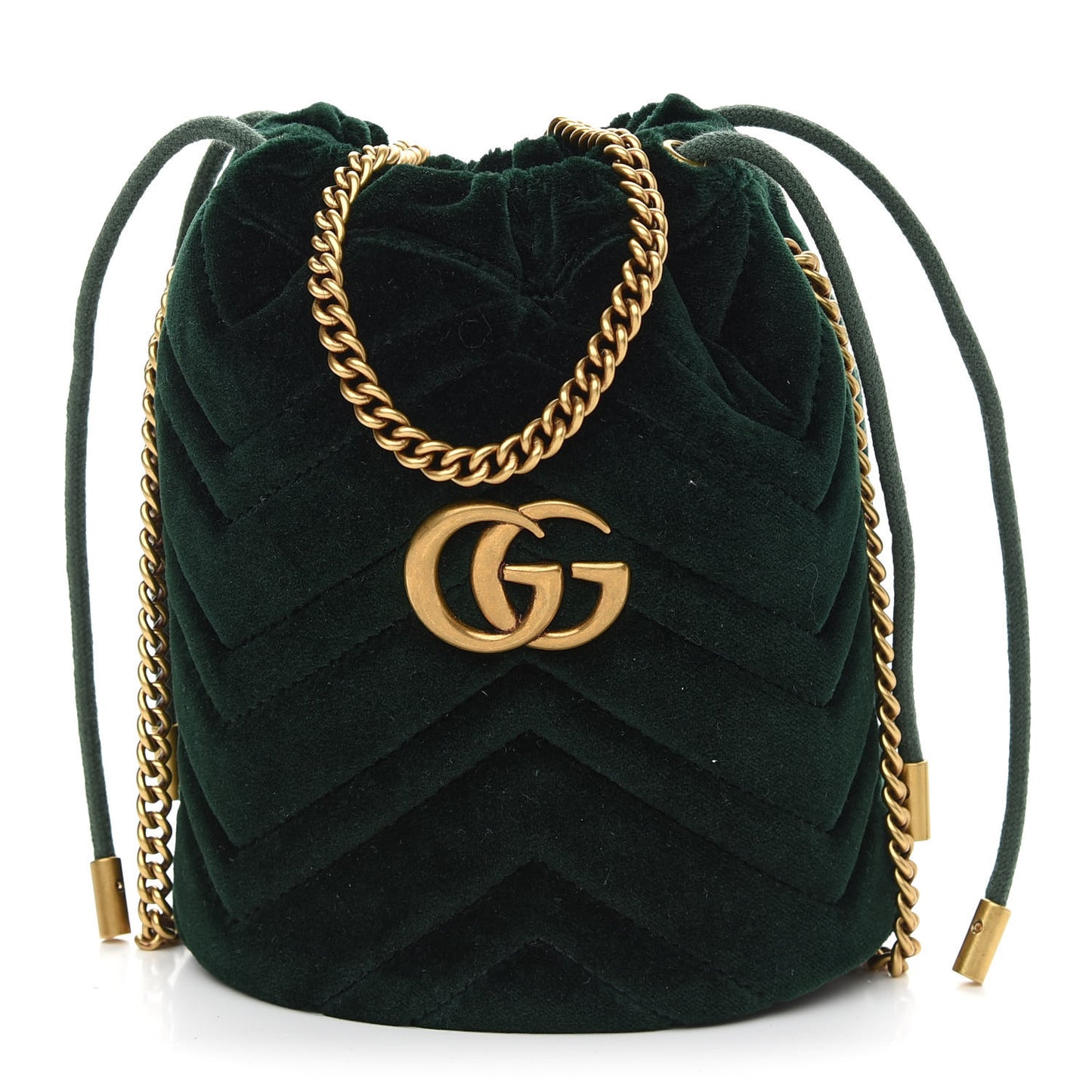Velvet Matelasse Mini GG Marmont 2.0 Bucket Bag Dark Green